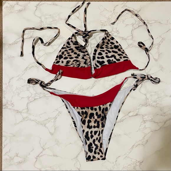 Leopard Print and Solid Swimsuit - Picture 5 of 6